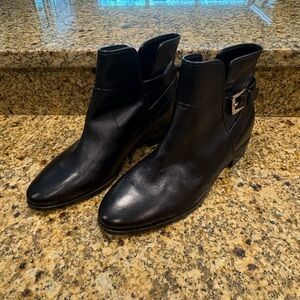 Michael Kors Black Leather Ankle Boots Size Low block Heels 10 Office EUC